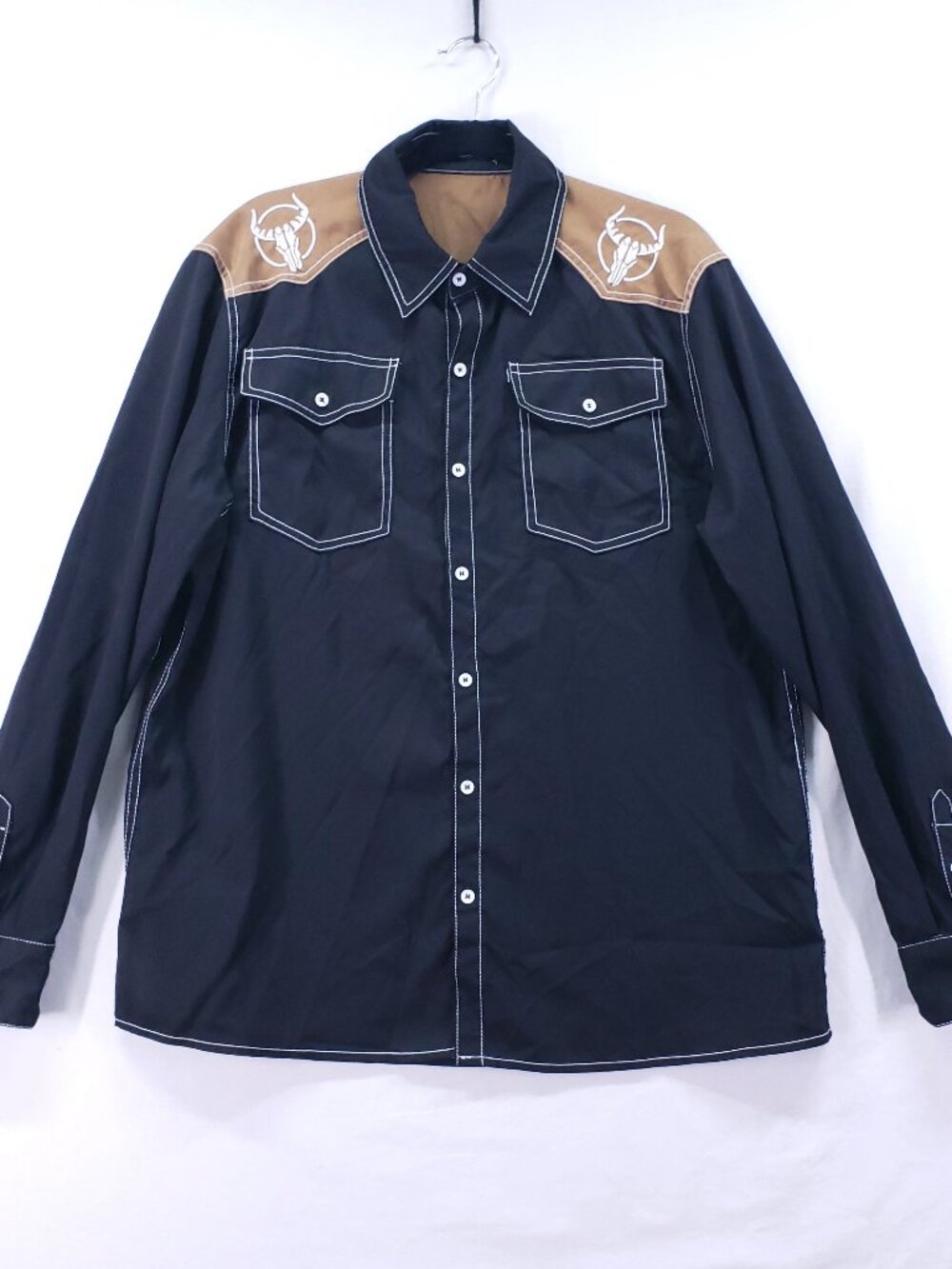 ZSJR Western Button Up Shirt Size Large Black Cowboy Lightweight Country